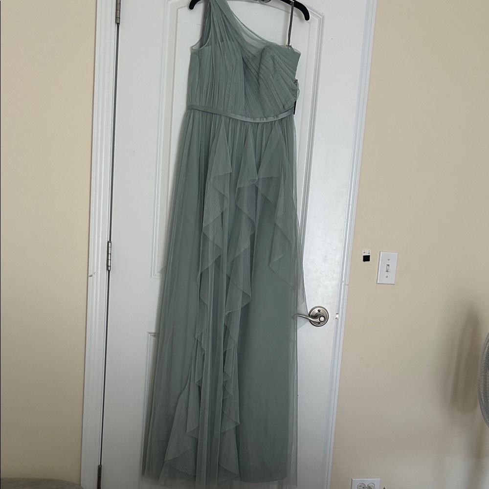 Vera Wang White Sage One-Shoulder  Dress